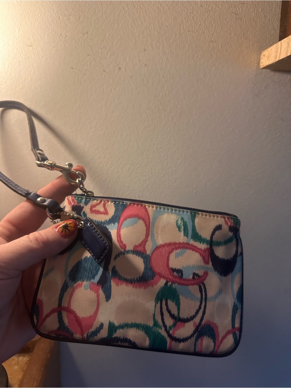 Coach Multicolor Circular-Print Wristlet in Navy, Pink & Teal